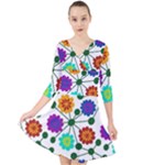 Bloom Plant Flowering Pattern Quarter Sleeve Front Wrap Dress