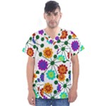 Bloom Plant Flowering Pattern Men s V-Neck Scrub Top