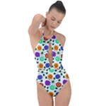 Bloom Plant Flowering Pattern Plunge Cut Halter Swimsuit