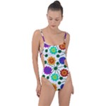 Bloom Plant Flowering Pattern Tie Strap One Piece Swimsuit