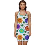 Bloom Plant Flowering Pattern Sleeveless Wide Square Neckline Ruched Bodycon Dress