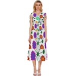 Bloom Plant Flowering Pattern V-Neck Drawstring Shoulder Sleeveless Maxi Dress