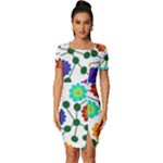 Bloom Plant Flowering Pattern Fitted Knot Split End Bodycon Dress