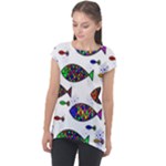 Fish Abstract Colorful Cap Sleeve High Low Top