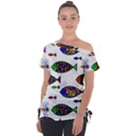 Fish Abstract Colorful Off Shoulder Tie-Up T-Shirt