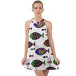 Fish Abstract Colorful Halter Tie Back Chiffon Dress