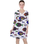 Fish Abstract Colorful Quarter Sleeve Ruffle Waist Dress