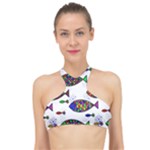 Fish Abstract Colorful High Neck Bikini Top