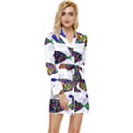 Fish Abstract Colorful Long Sleeve Satin Robe