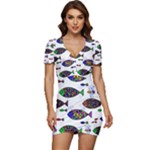 Fish Abstract Colorful Low Cut Cap Sleeve Mini Dress
