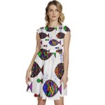 Fish Abstract Colorful Cap Sleeve High Waist Dress