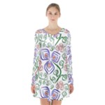 Bloom Nature Plant Pattern Long Sleeve Velvet V-neck Dress