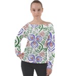 Bloom Nature Plant Pattern Off Shoulder Long Sleeve Velour Top