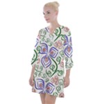 Bloom Nature Plant Pattern Open Neck Shift Dress