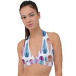 Pen Peacock Colors Colored Pattern Halter Plunge Bikini Top