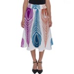 Pen Peacock Colors Colored Pattern Perfect Length Midi Skirt