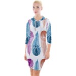 Pen Peacock Colors Colored Pattern Quarter Sleeve Hood Bodycon Dress