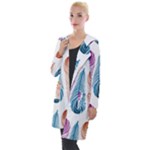 Pen Peacock Colors Colored Pattern Hooded Pocket Cardigan