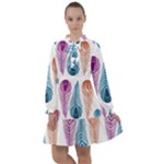 Pen Peacock Colors Colored Pattern All Frills Chiffon Dress