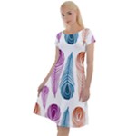 Pen Peacock Colors Colored Pattern Classic Short Sleeve Dress