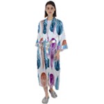 Pen Peacock Colors Colored Pattern Maxi Satin Kimono