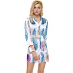 Pen Peacock Colors Colored Pattern Long Sleeve Satin Robe