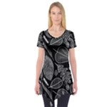 Leaves Flora Black White Nature Short Sleeve Tunic 