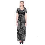 Leaves Flora Black White Nature Short Sleeve Maxi Dress