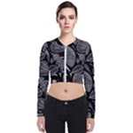 Leaves Flora Black White Nature Long Sleeve Zip Up Bomber Jacket