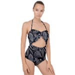Leaves Flora Black White Nature Scallop Top Cut Out Swimsuit
