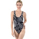 Leaves Flora Black White Nature High Leg Strappy Swimsuit