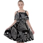 Leaves Flora Black White Nature Cut Out Shoulders Chiffon Dress