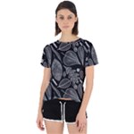 Leaves Flora Black White Nature Open Back Sport T-Shirt