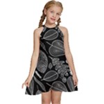 Leaves Flora Black White Nature Kids  Halter Collar Waist Tie Chiffon Dress