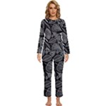 Leaves Flora Black White Nature Womens  Long Sleeve Lightweight Pajamas Set