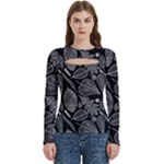 Leaves Flora Black White Nature Women s Cut Out Long Sleeve T-Shirt