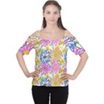 Bloom Flora Pattern Printing Cutout Shoulder T-Shirt