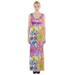 Bloom Flora Pattern Printing Thigh Split Maxi Dress