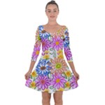 Bloom Flora Pattern Printing Quarter Sleeve Skater Dress