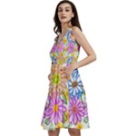 Bloom Flora Pattern Printing Sleeveless V-Neck Skater Dress with Pockets