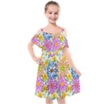 Bloom Flora Pattern Printing Kids  Cut Out Shoulders Chiffon Dress