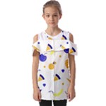 Pattern-fruit-apples-green Fold Over Open Sleeve Top