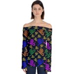 Pattern-repetition-snail-blue Off Shoulder Long Sleeve Top