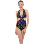 Pattern-repetition-snail-blue Halter Front Plunge Swimsuit