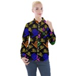 Pattern-repetition-snail-blue Women s Long Sleeve Pocket Shirt