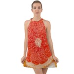 Grapefruit-fruit-background-food Halter Tie Back Chiffon Dress