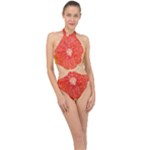 Grapefruit-fruit-background-food Halter Side Cut Swimsuit