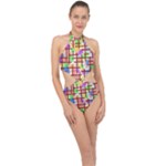 Pattern-repetition-bars-colors Halter Side Cut Swimsuit
