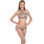 Pattern-repetition-bars-colors Cross Front Halter Bikini Set