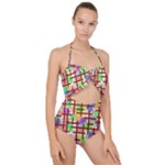 Pattern-repetition-bars-colors Scallop Top Cut Out Swimsuit